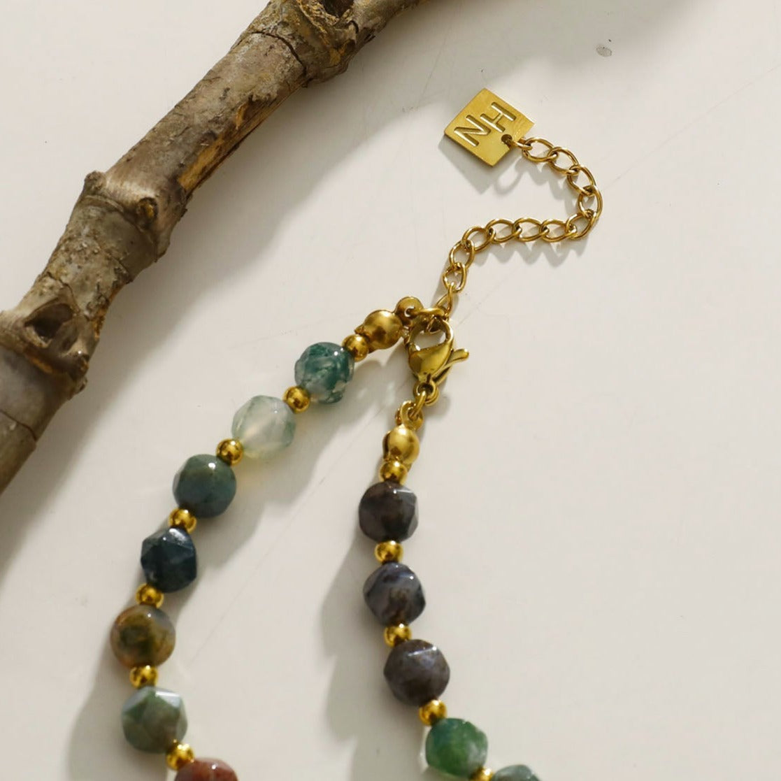 JULIETTA: Indian Agate Stones & Gold Beaded Chain Necklace