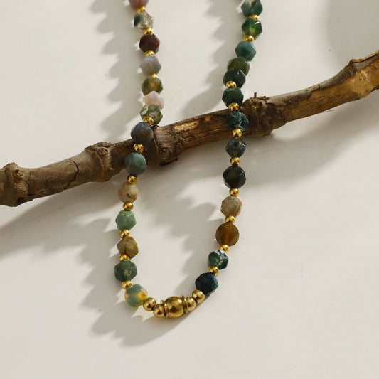 JULIETTA: Indian Agate Stones & Gold Beaded Chain Necklace
