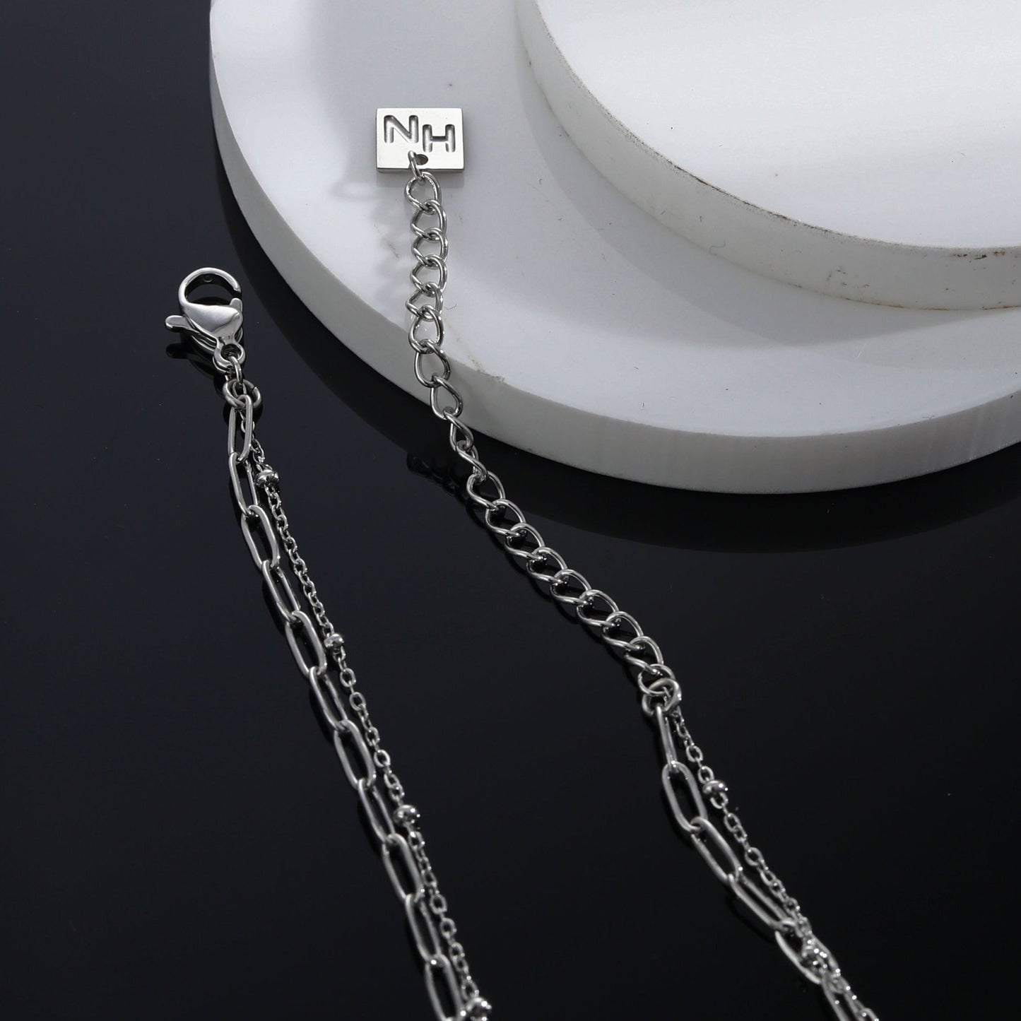 KATERI Silver: Pre-Layered Chains Necklace with a Solitaire Zirconia Charm Pendant