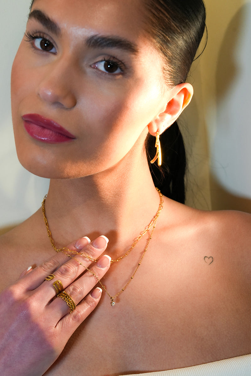 KATERI Gold: Pre-Layered Chains Necklace with a Solitaire Zirconia Charm Pendant