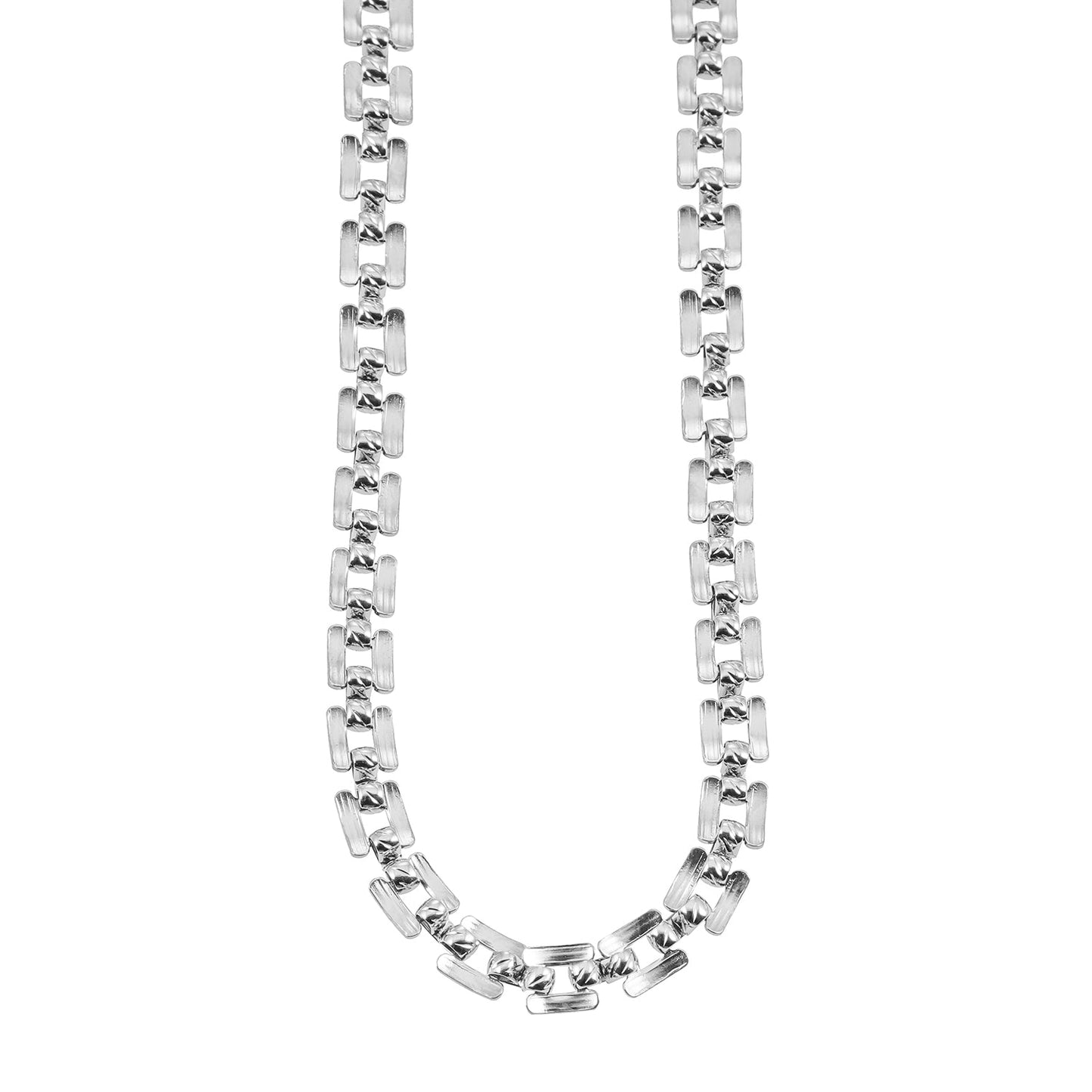 Style KOVVUR: Retro Twin Chain Necklace in White Gold (Silver Toned)