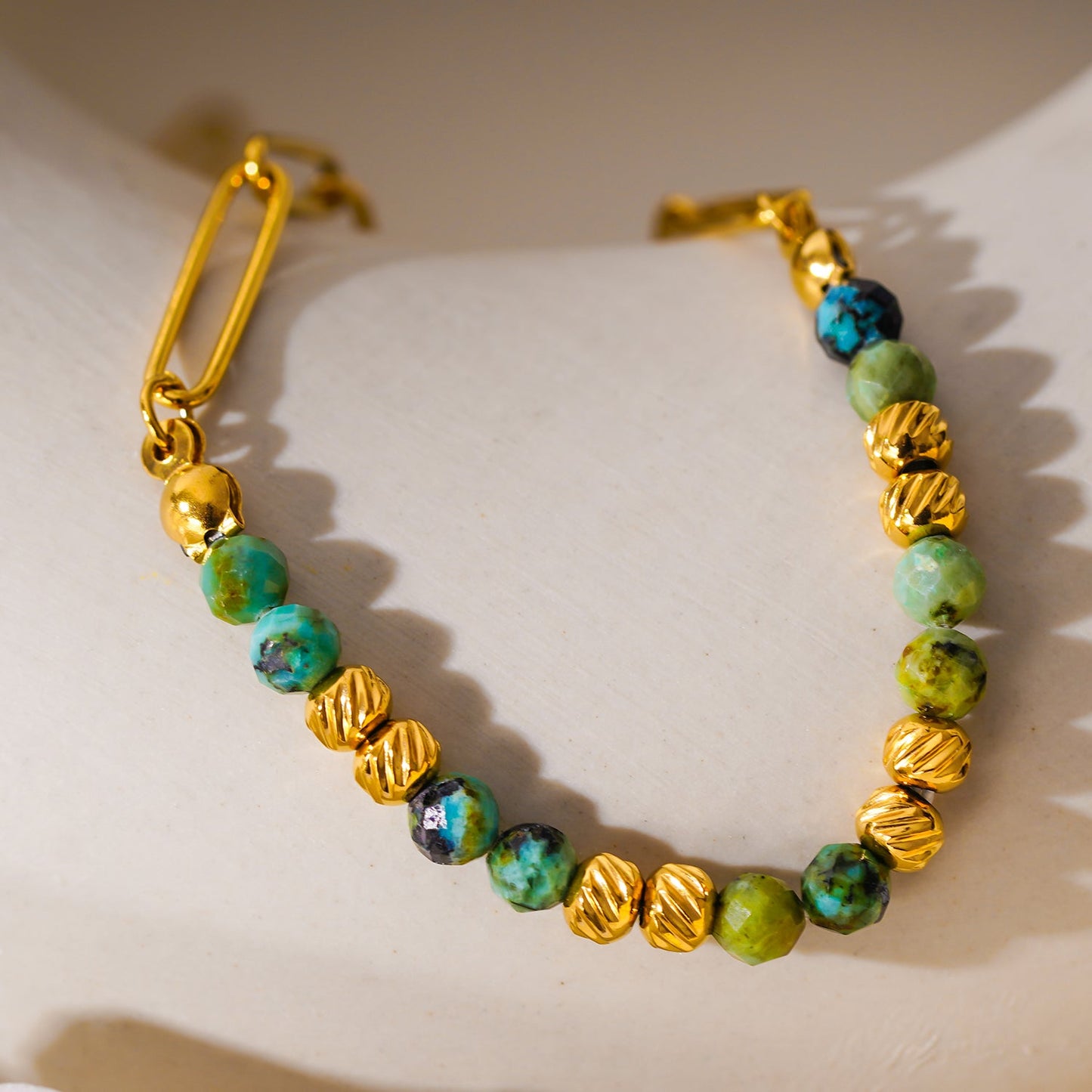 LAIMA: African Turquoise Stones & Gold Beaded Paper-Clip Chain Necklace