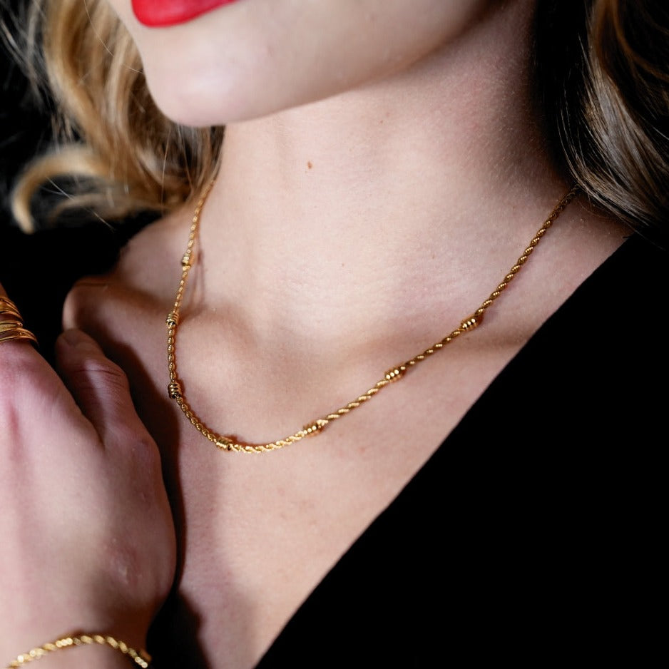 LEMOGES Gold: Beaded Rope Chain Necklace