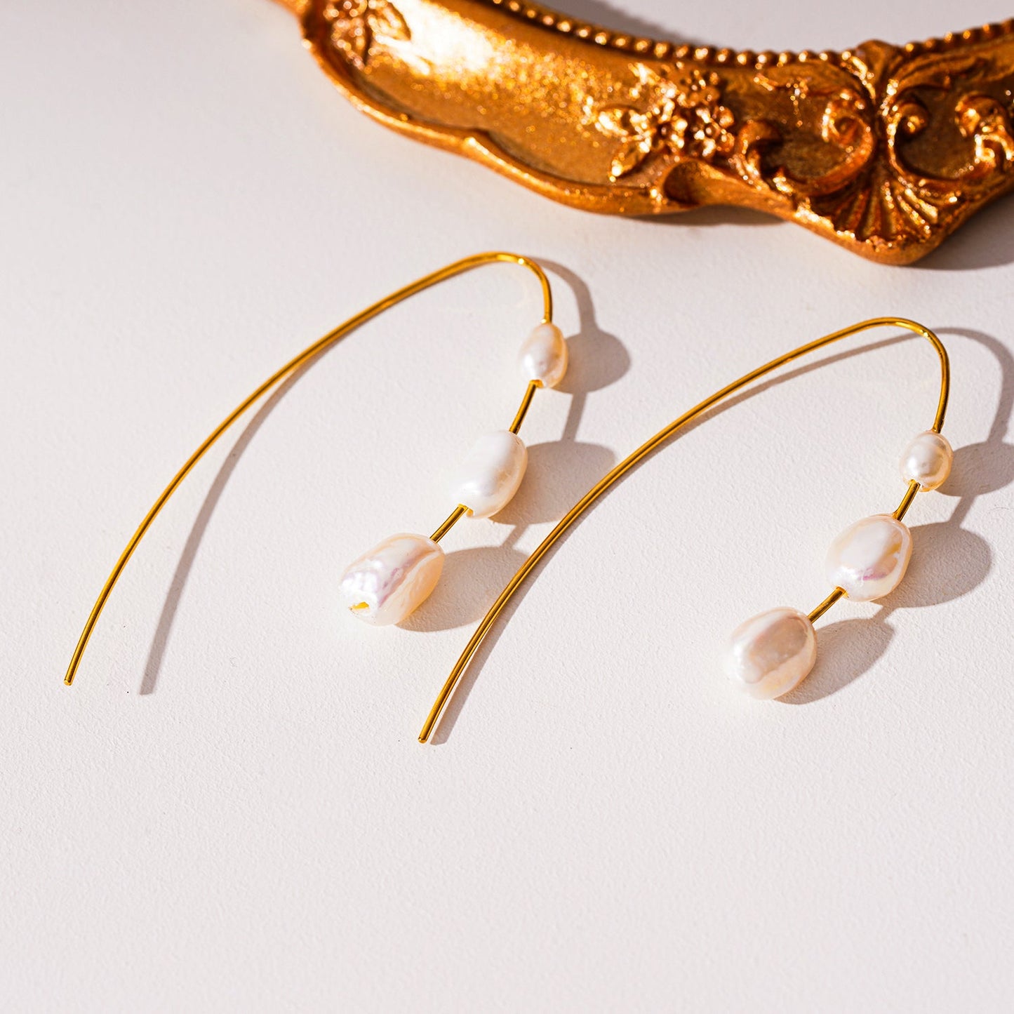 Style: LISANNE: Geometric Shaped Modernist Hoop Earring with a Trio of Fresh-Water Pearls