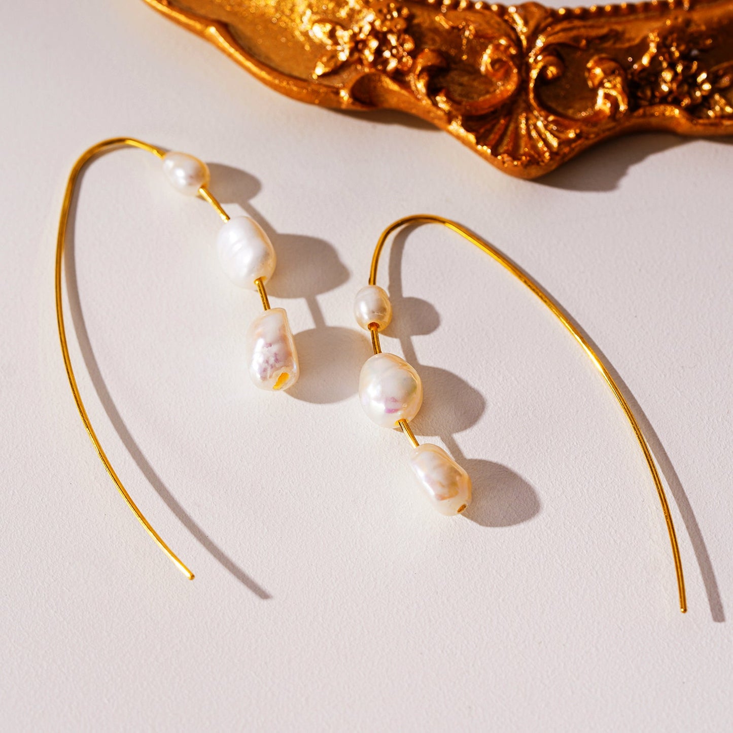 Style: LISANNE: Geometric Shaped Modernist Hoop Earring with a Trio of Fresh-Water Pearls