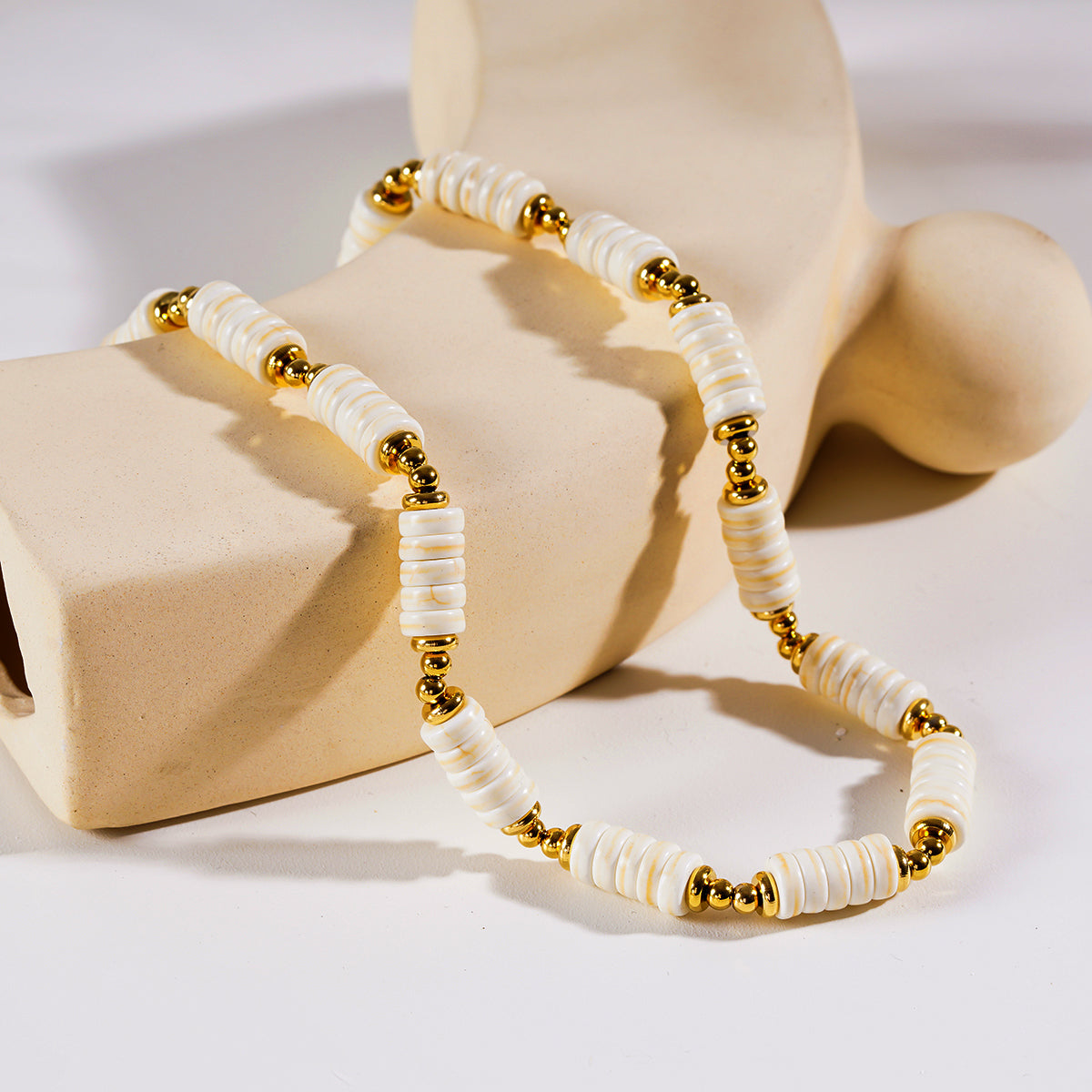 LULAMA: White Turquoise Stone & Gold Beaded Modern Boho Chain Necklace