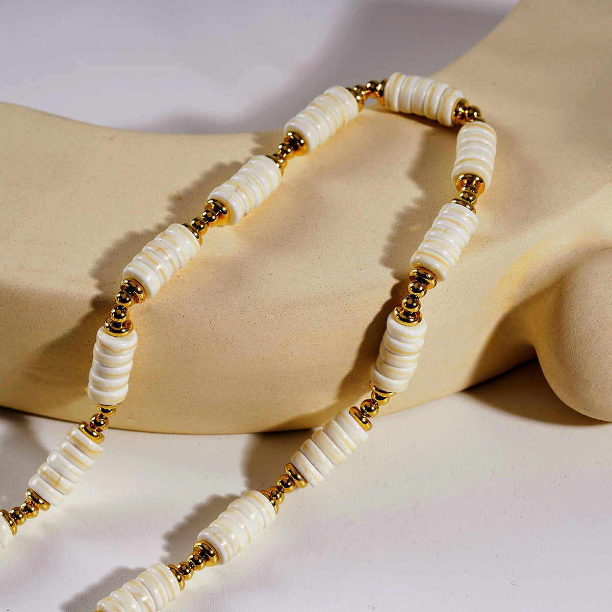 LULAMA: White Turquoise Stone & Gold Beaded Modern Boho Chain Necklace