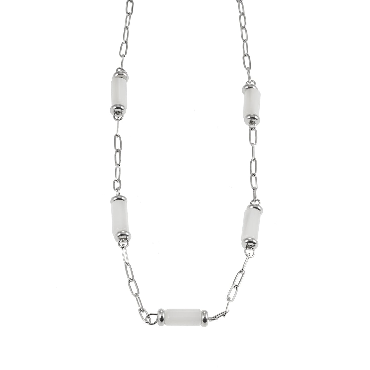 MALIBU: Mix Chain Necklace featuring Natural Shell & White Gold (Silver Toned) Metal