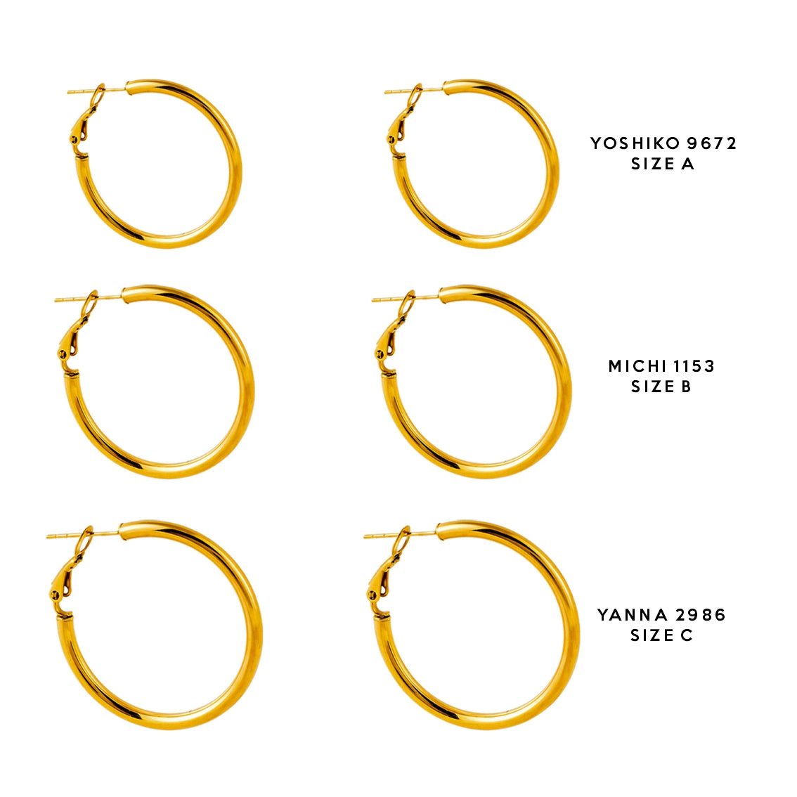 YOSHIKO: Mid-Width Essential Hoop Earrings Gold Size A (2 cm)