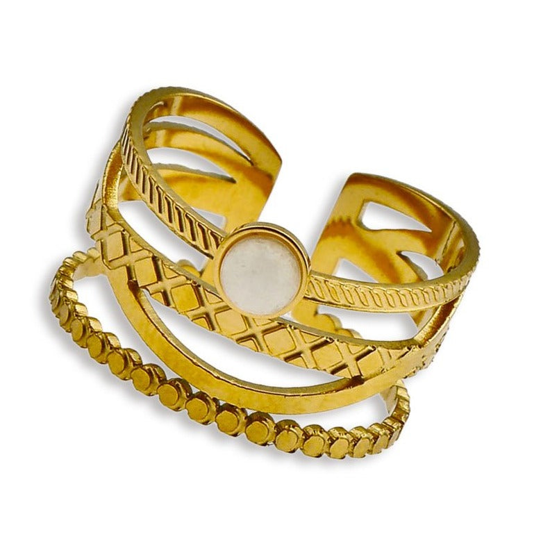 NADIA Gold: Multi Stacked Ring with a Stone Centre Piece