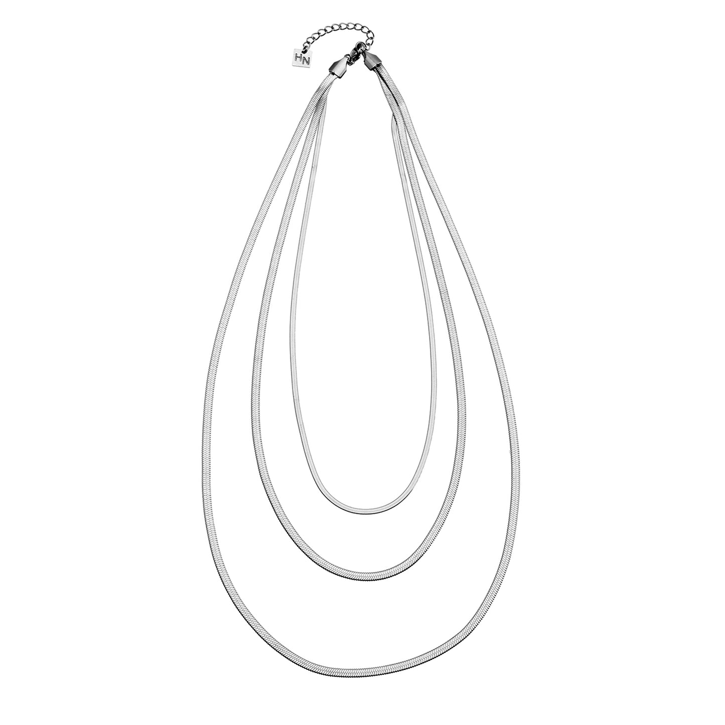 NALA Snake-Skin Textured Triple Layered Silver Necklace