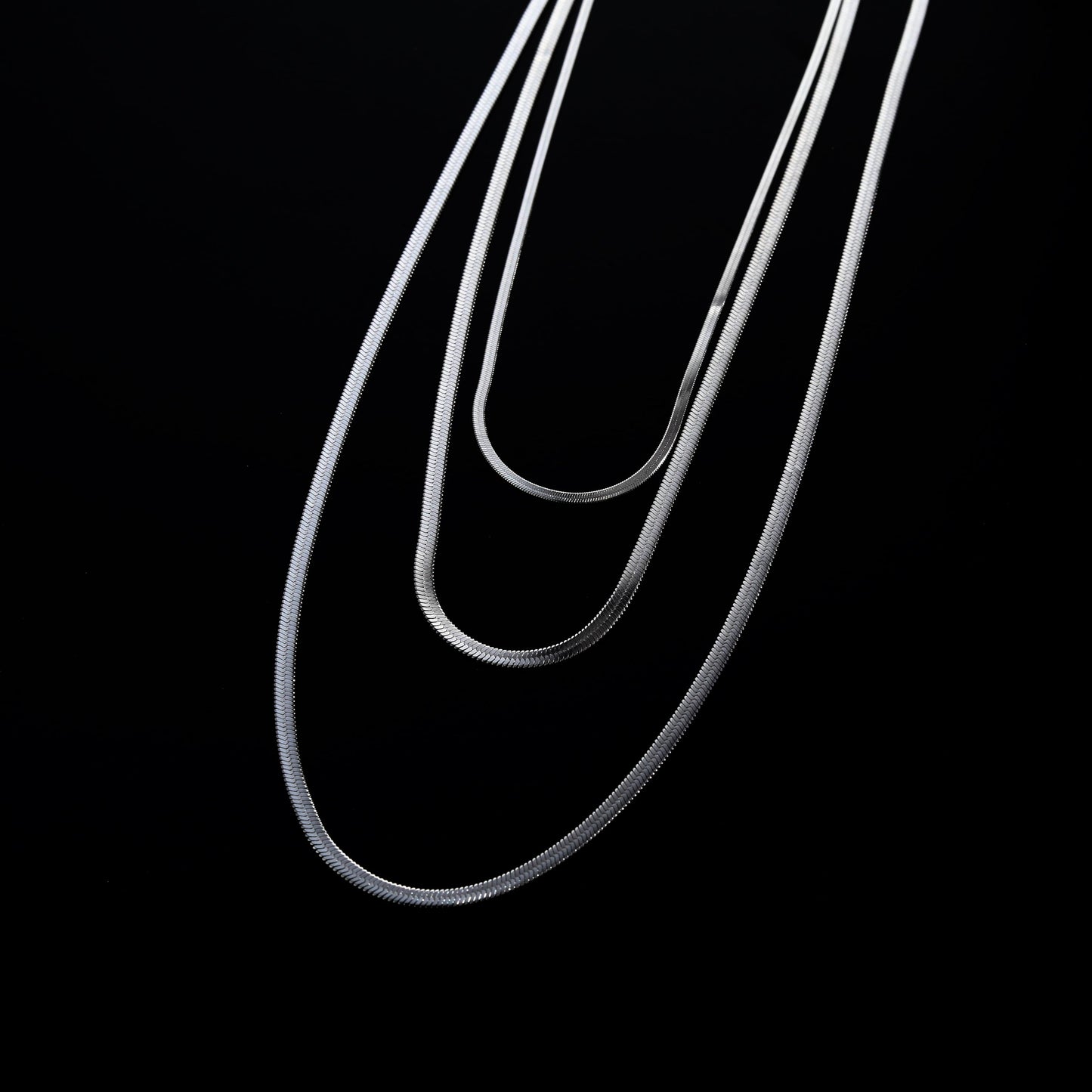 NALA Snake-Skin Textured Triple Layered Silver Necklace