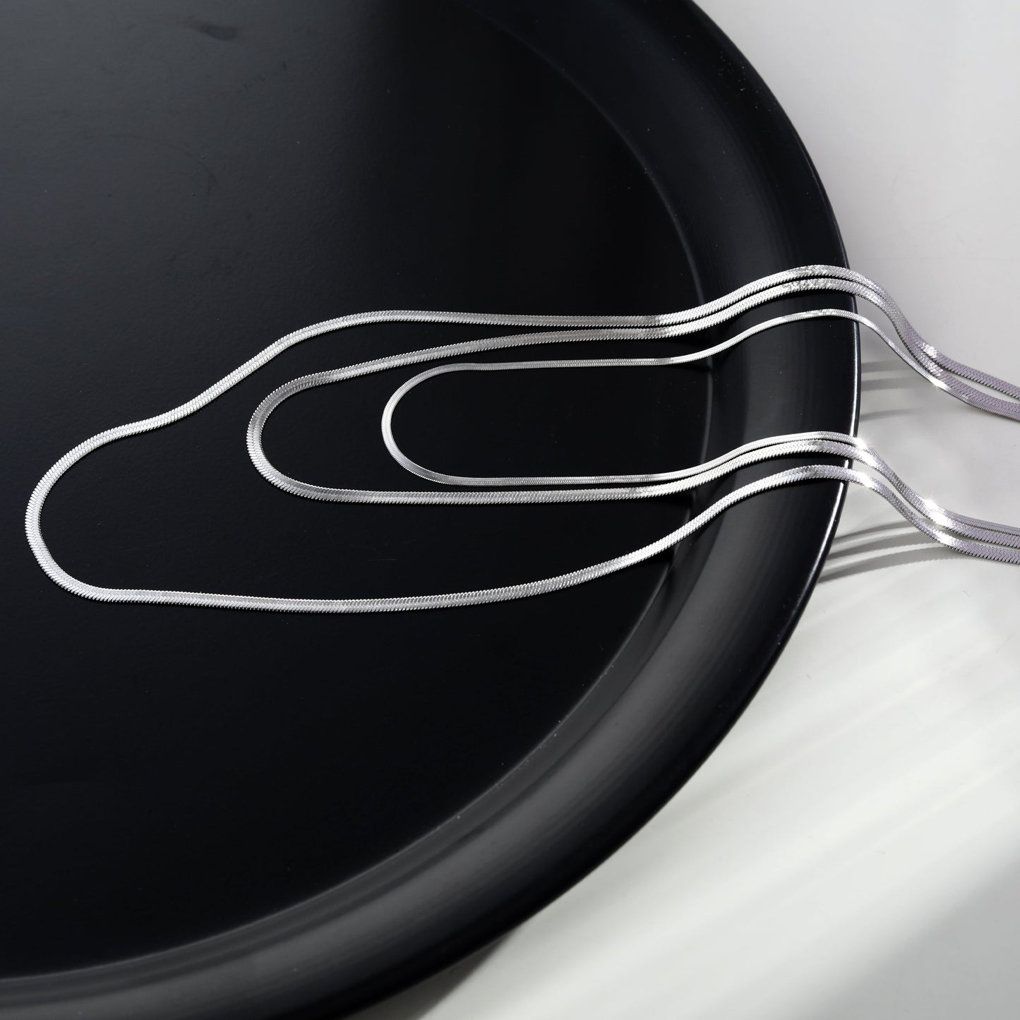 NALA Snake-Skin Textured Triple Layered Silver Necklace