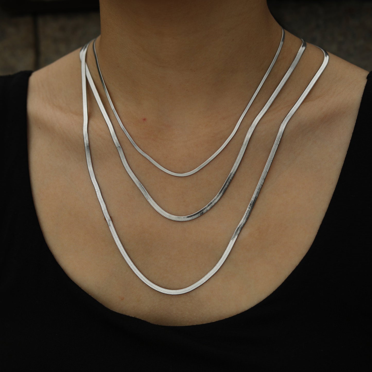 NALA Snake-Skin Textured Triple Layered Silver Necklace