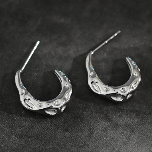 SADE Hammered Finish Mini Hoop Silver Earrings