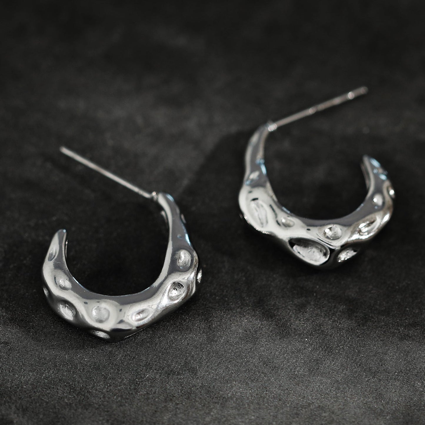 SADE Hammered Finish Mini Hoop Silver Earrings