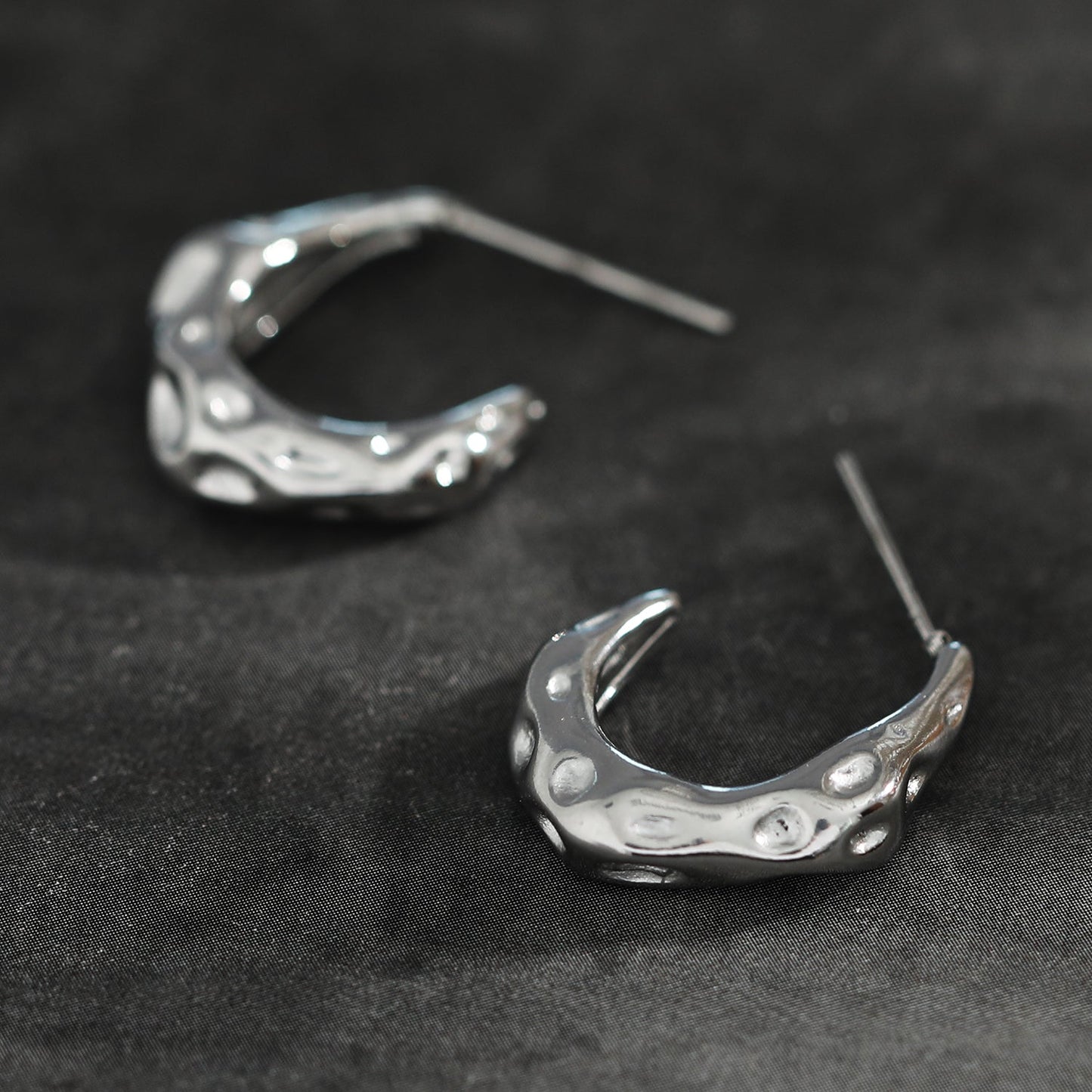 SADE Hammered Finish Mini Hoop Silver Earrings