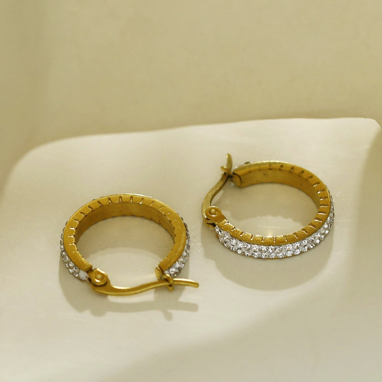 YARA Gold: 'Pavé All the Way' Zirconia Hoop Earrings (Small Size).