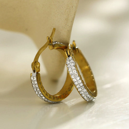 YARA Gold: 'Pavé All the Way' Zirconia Hoop Earrings (Small Size).