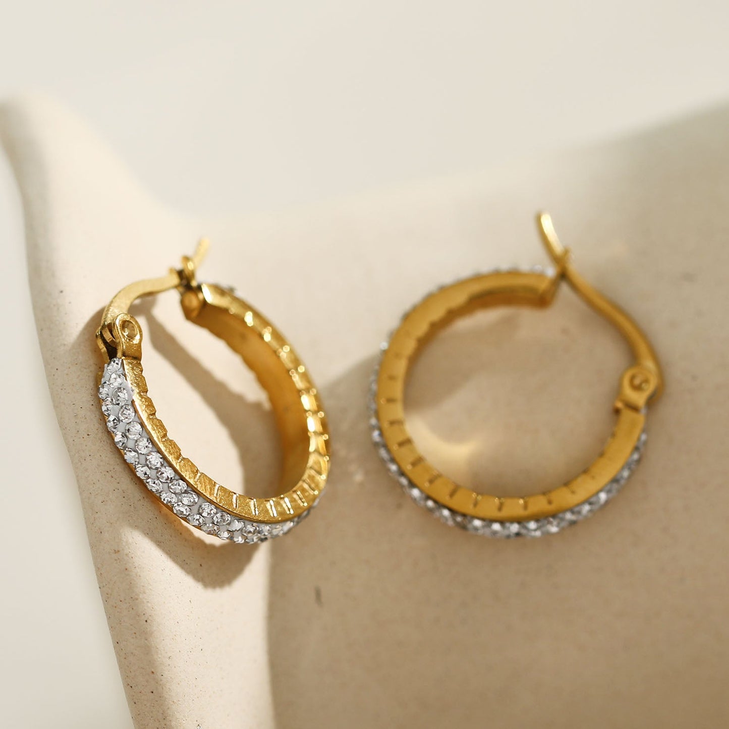 YARA Gold: 'Pavé All the Way' Zirconia Hoop Earrings (Small Size).