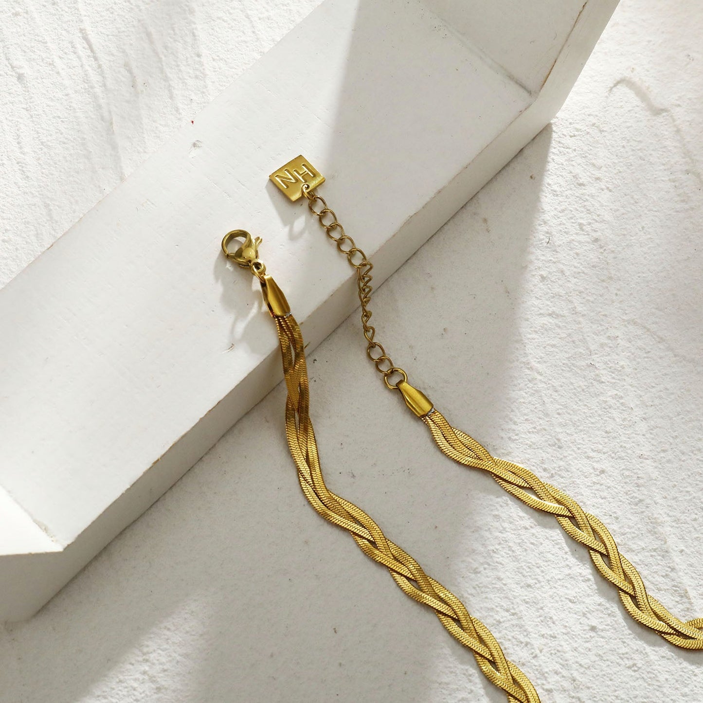 TARA Gold: Intertwined Herringbone Snake Skin Textured Necklace.