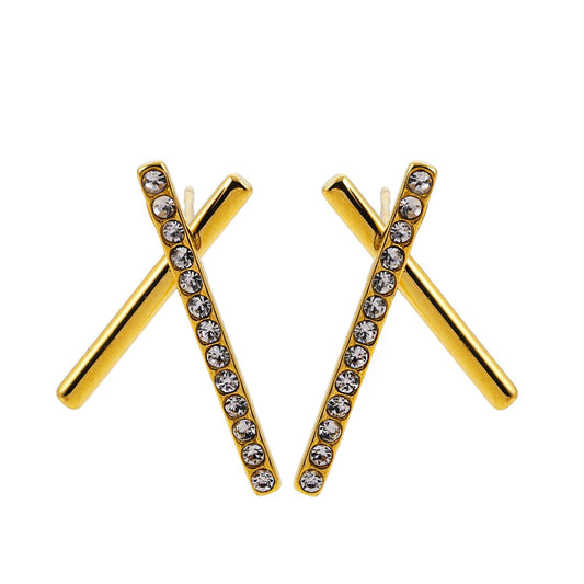 TESSA: Criss-Cross Duo Bars Stud Earrings with Zirconia Gemstones