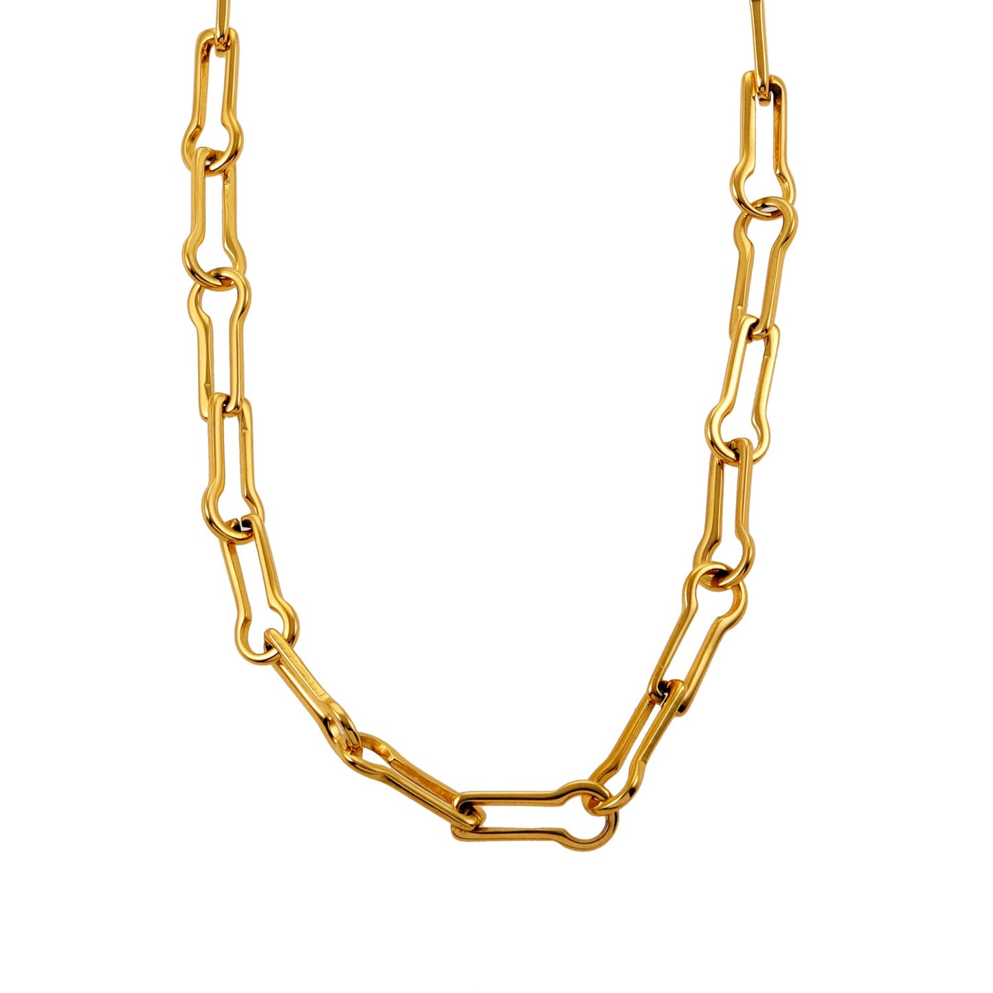 TIASA: Asymmetrical Paper Clip Gold Chain Necklace