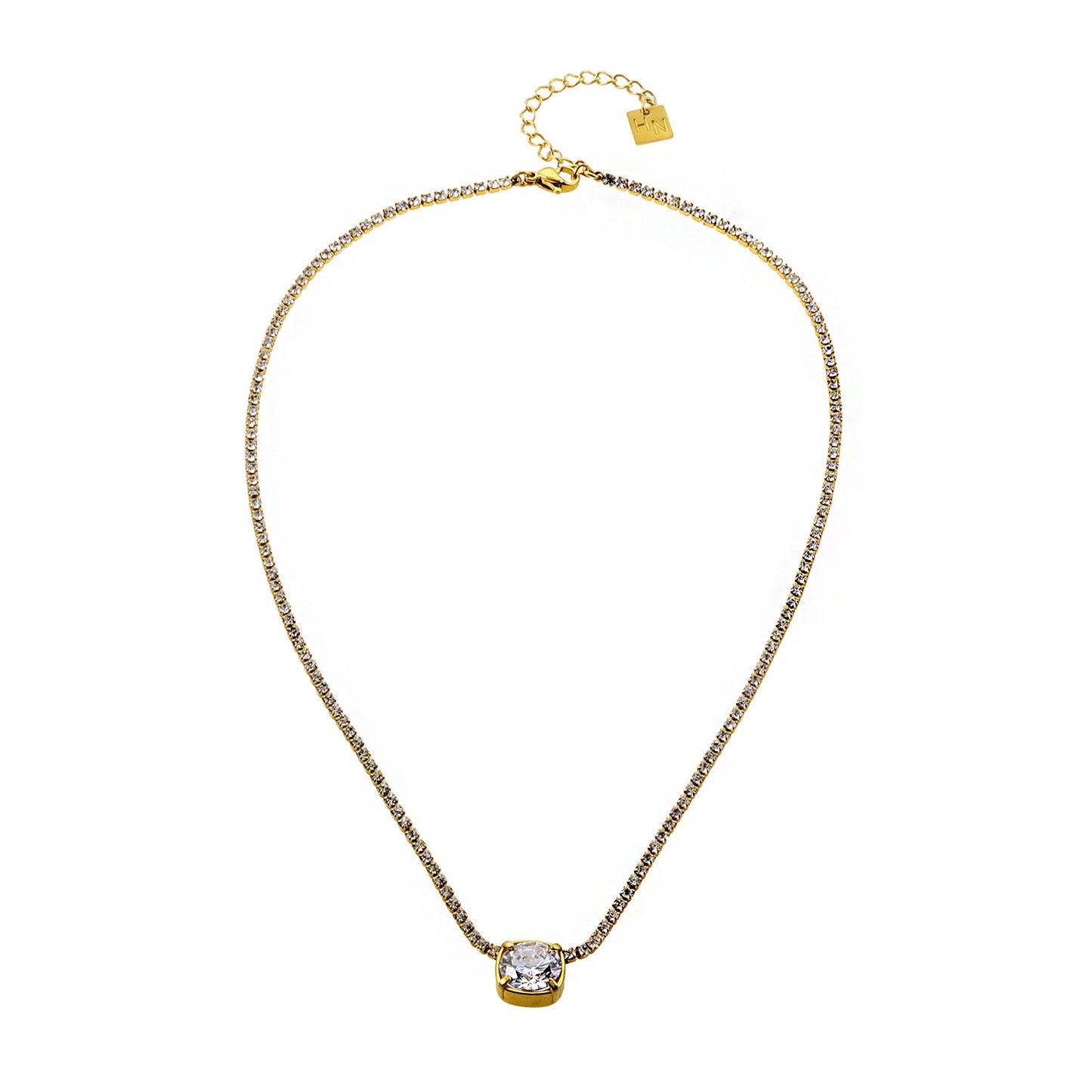 AURA: Bezel-Set Zirconia Pendant on a Mini-Zirconia Beaded Chain Necklace