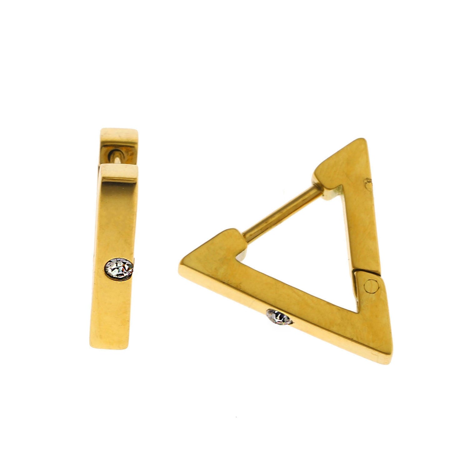 AMIRA: Triangle Shaped Mini Hoop Earrings with Solitaire Zirconia.