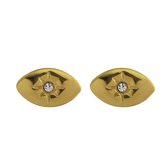 TINDRA: Oval Shaped Gold Stud Earrings Featuring a Solitaire Zirconia