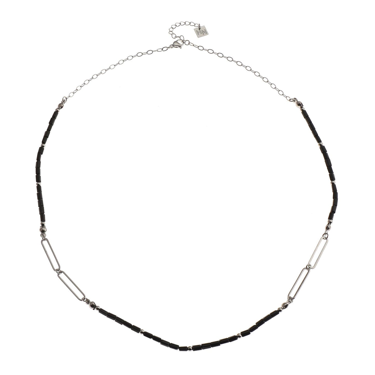 LORENA Black & Silver Beaded Paperclip Chain Necklace