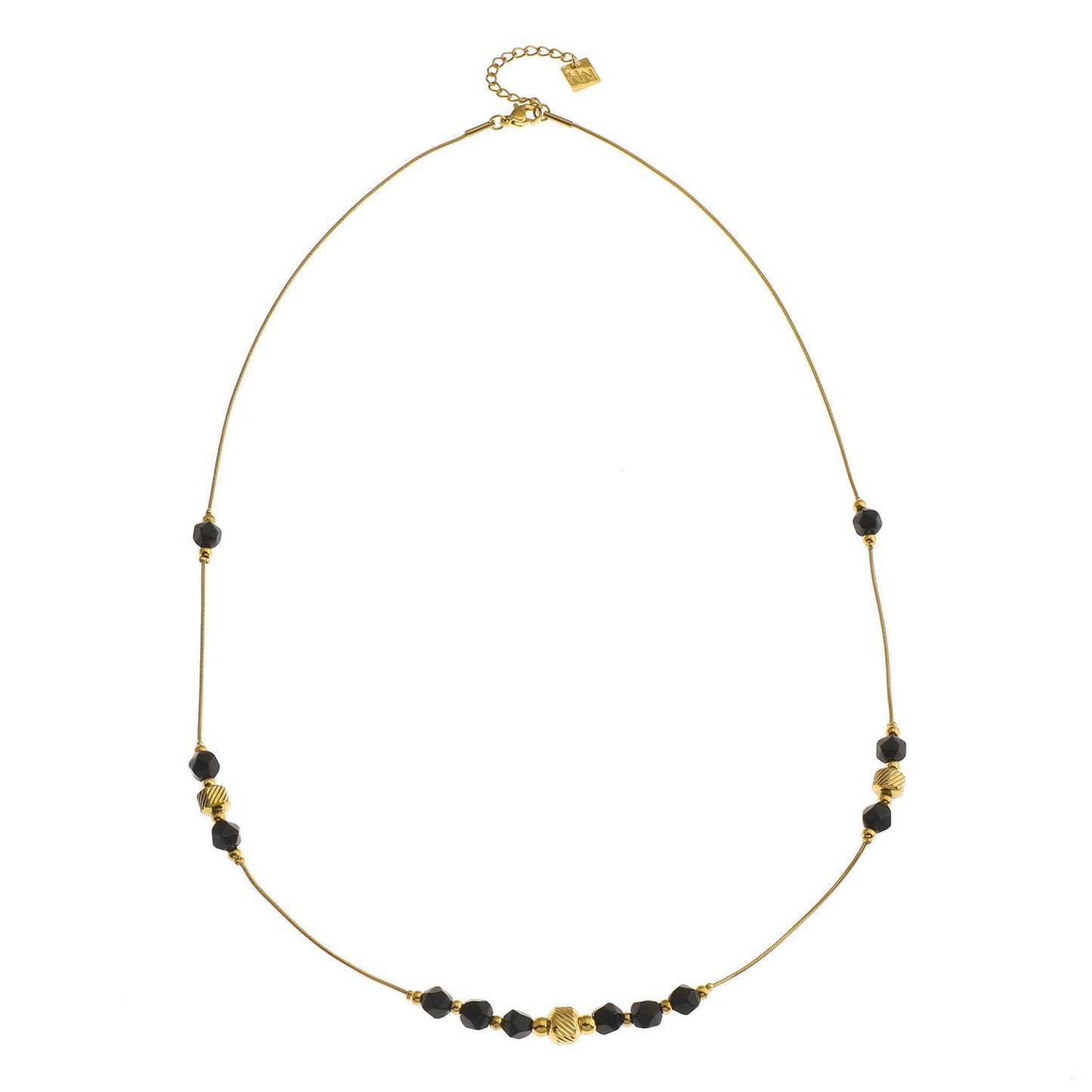 MARA Black Obsidian & Gold Beaded Chain Necklace
