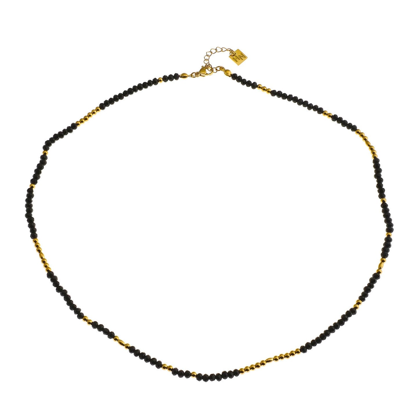 LINA Black Crystal and Gold Beads Chain Necklace