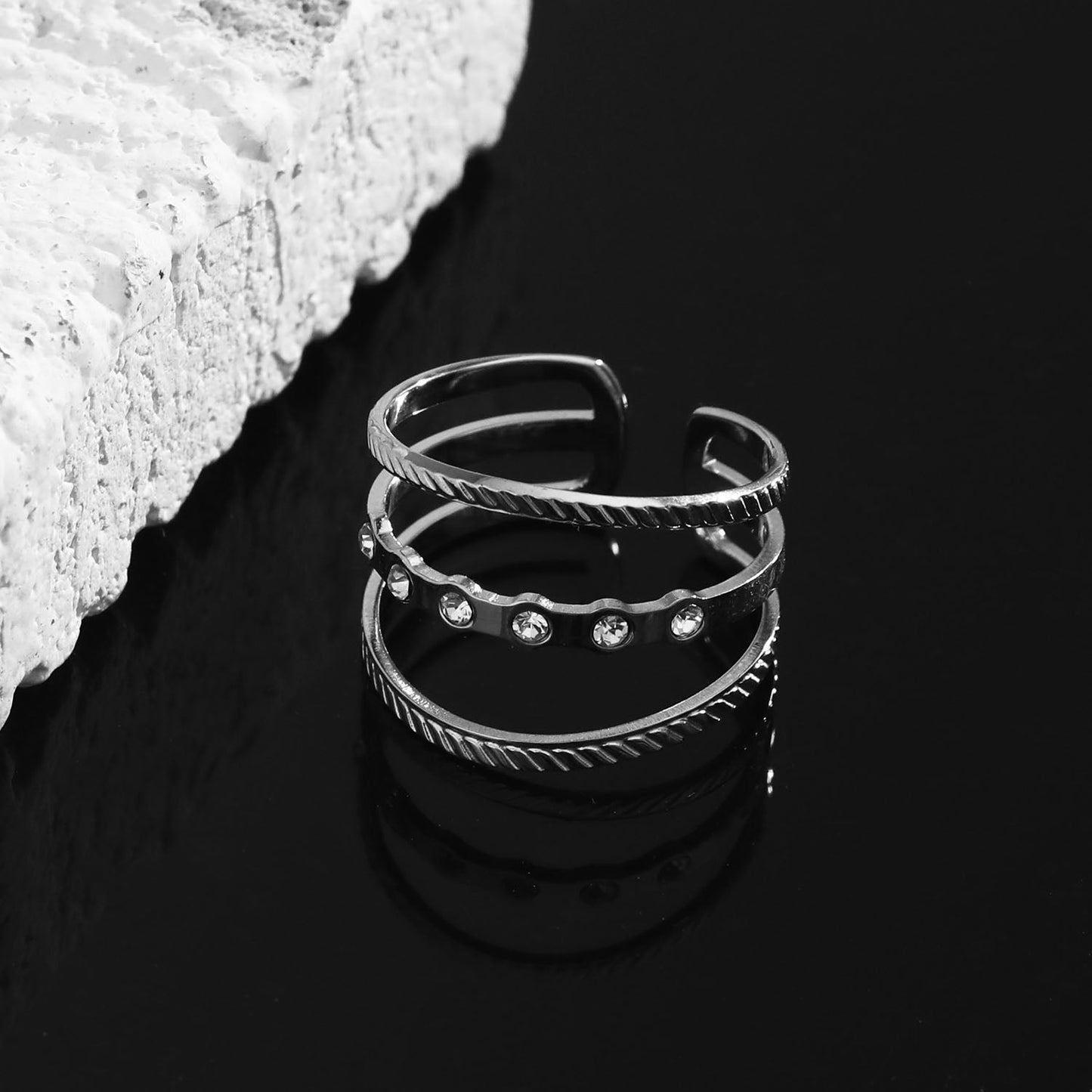 AMALIA Triple Stacked Zirconia Embellished Silver Ring