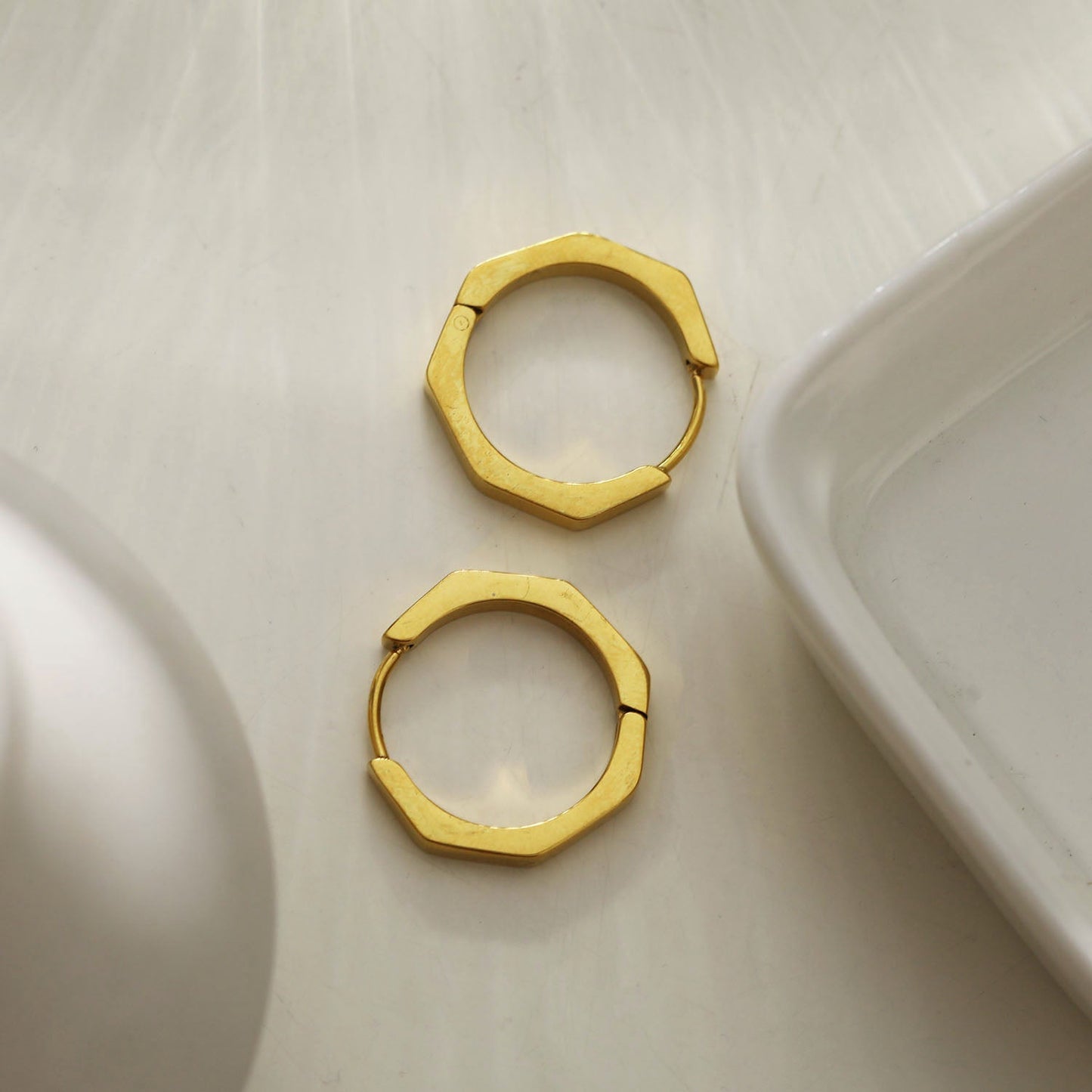 BOLZANO Gold: Hexagon Shaped Contemporary Hoop Earrings