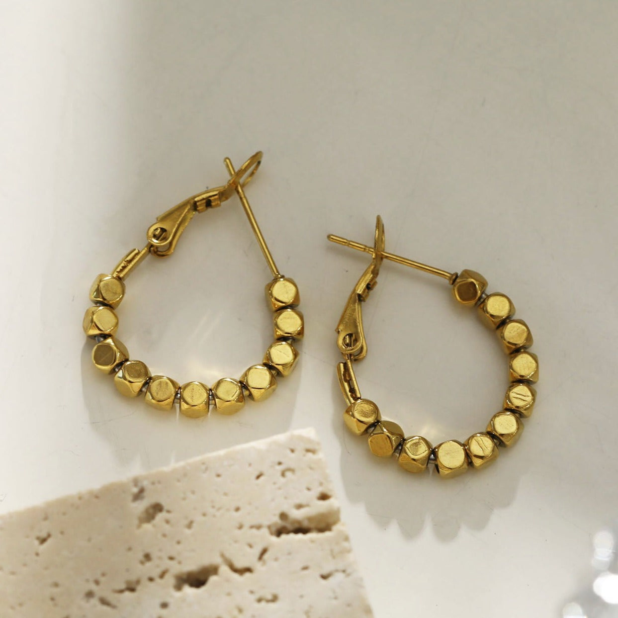 ANDALI Square Beads Hoop Gold Earrings