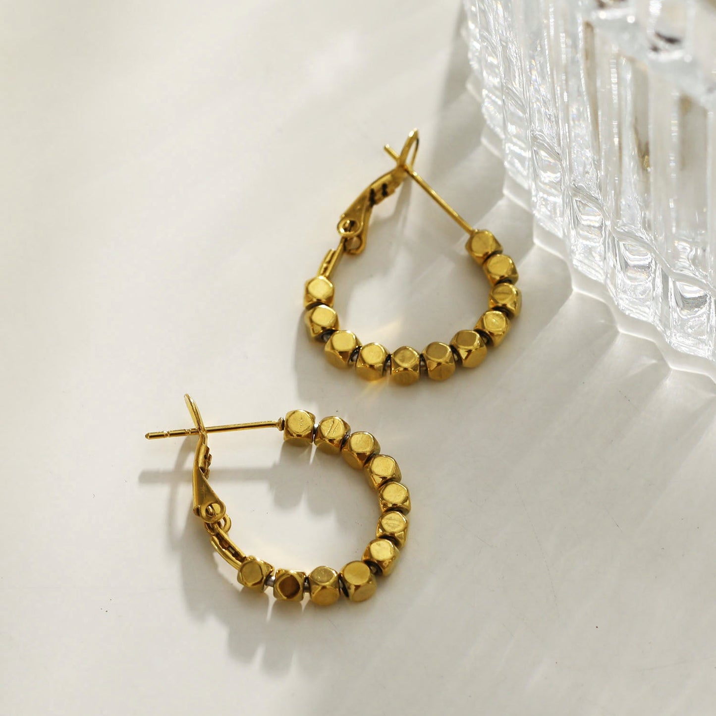 ANDALI Square Beads Hoop Gold Earrings