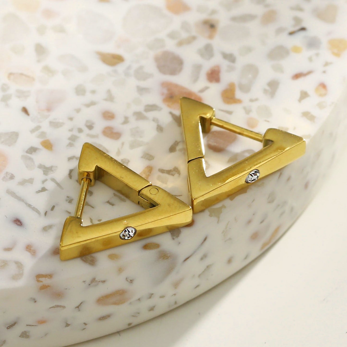 AMIRA: Triangle Shaped Mini Hoop Earrings with Solitaire Zirconia.