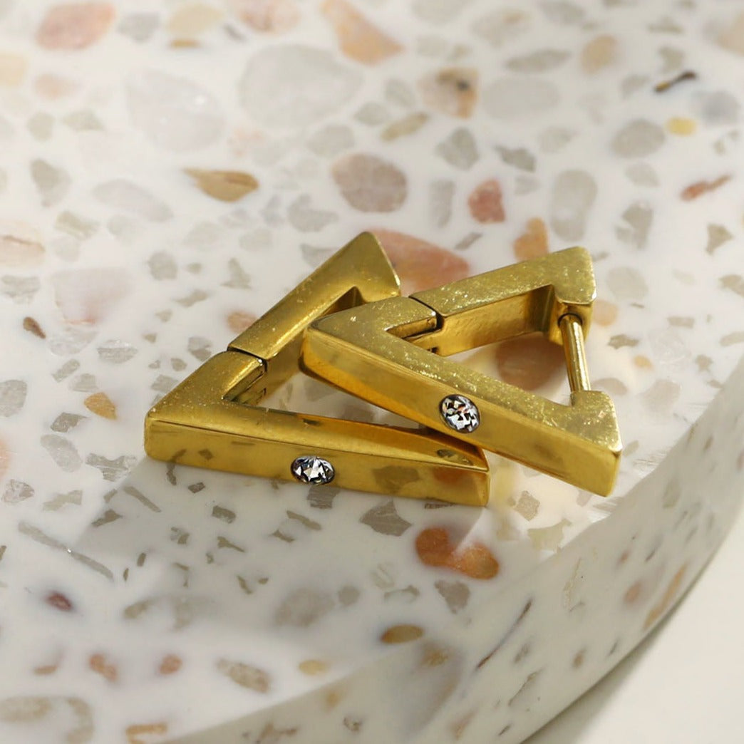 AMIRA: Triangle Shaped Mini Hoop Earrings with Solitaire Zirconia.