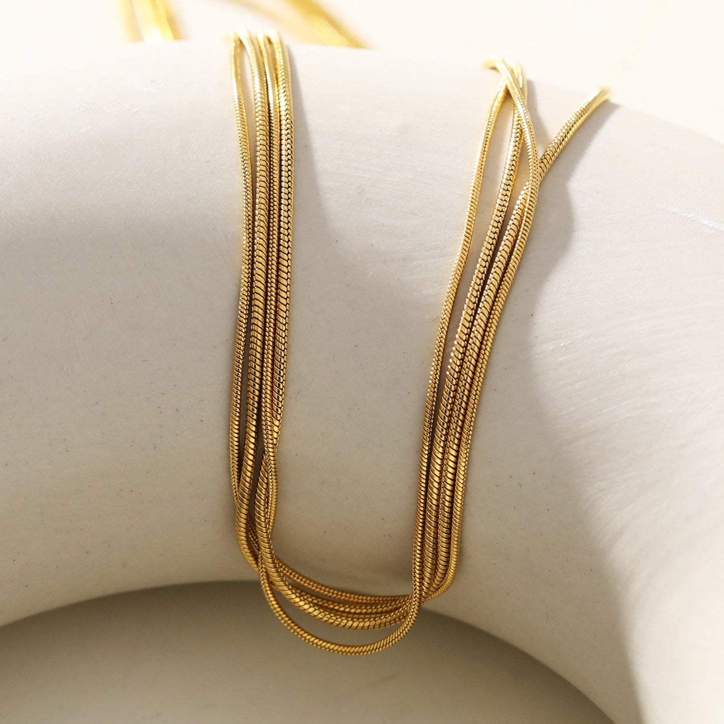 AVEZZANO Gold: Snake-Skin Textured Multi-Strand Chain Necklace - Exquisite Elegance