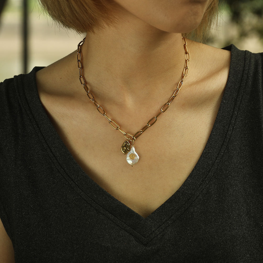 RYANN Linked Chain Necklace with a Duo of Mini Pendants.