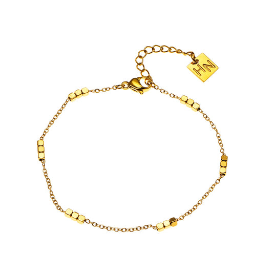 RITIKA: Tiny Square-Beads Dainty Gold Chain Bracelet