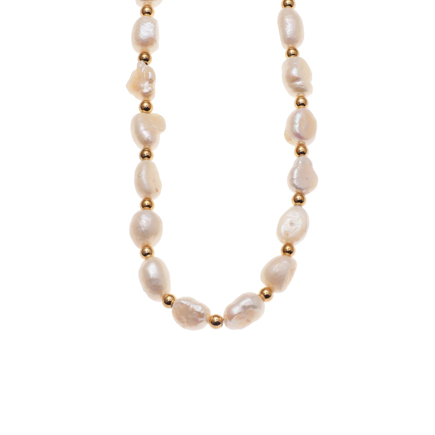 ELISA: Fresh Water Pearls & Gold Beaded Chain Necklace