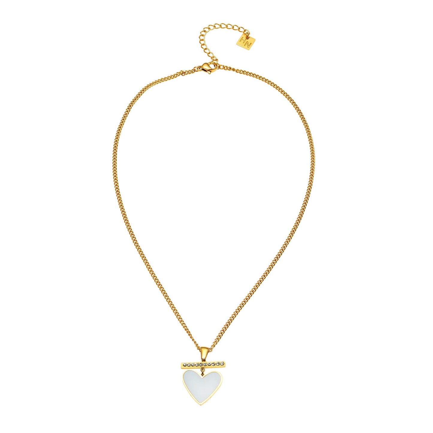 BONNYRIGG: Enamel Heart & Zirconia Embedded Bar Pendant Chain Necklace