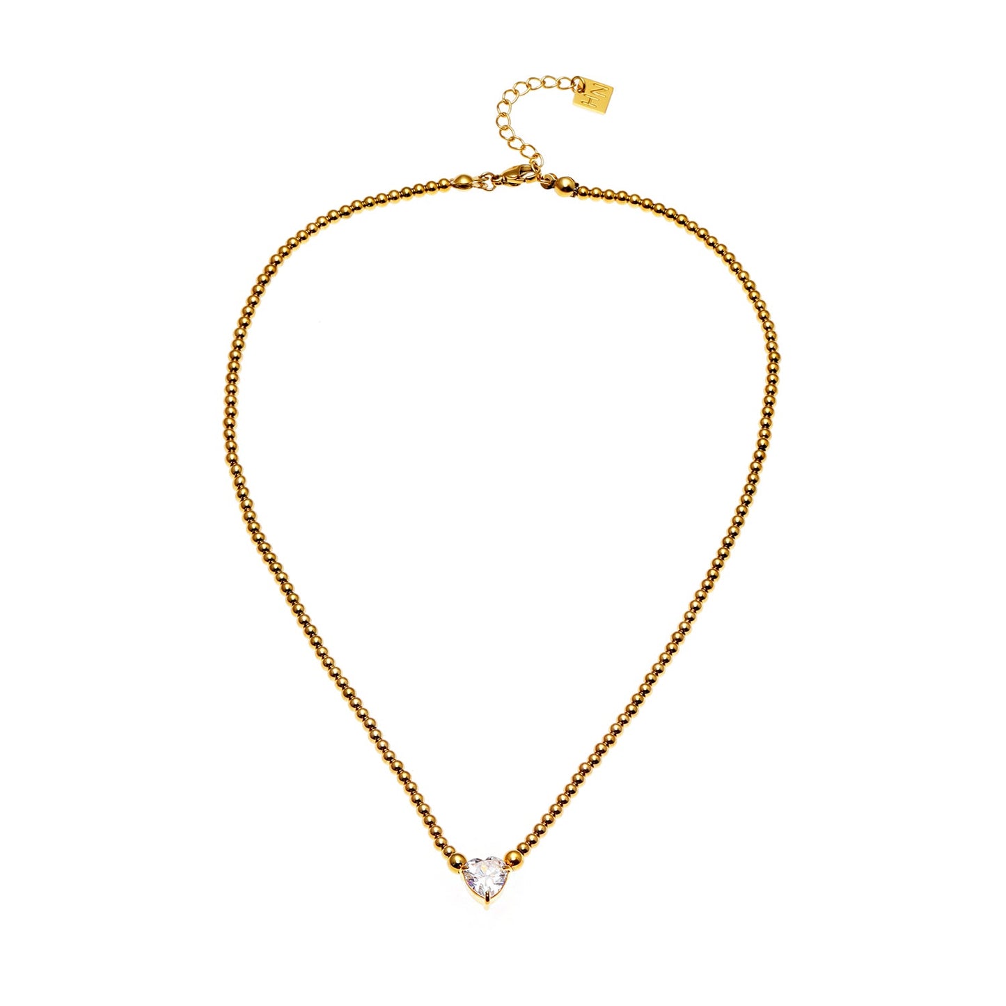 CROMER Zirconia Heart Pendant Ball-Bead Chain Necklace