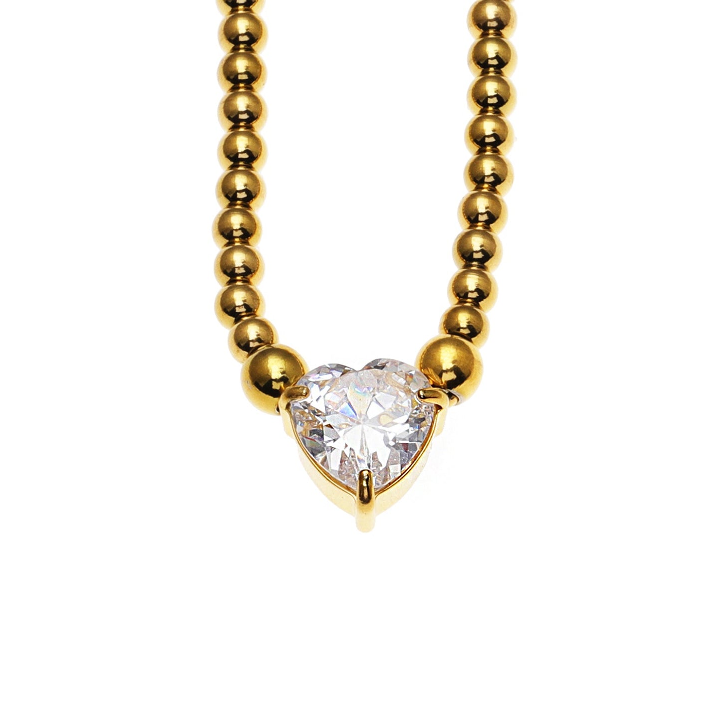 CROMER Zirconia Heart Pendant Ball-Bead Chain Necklace