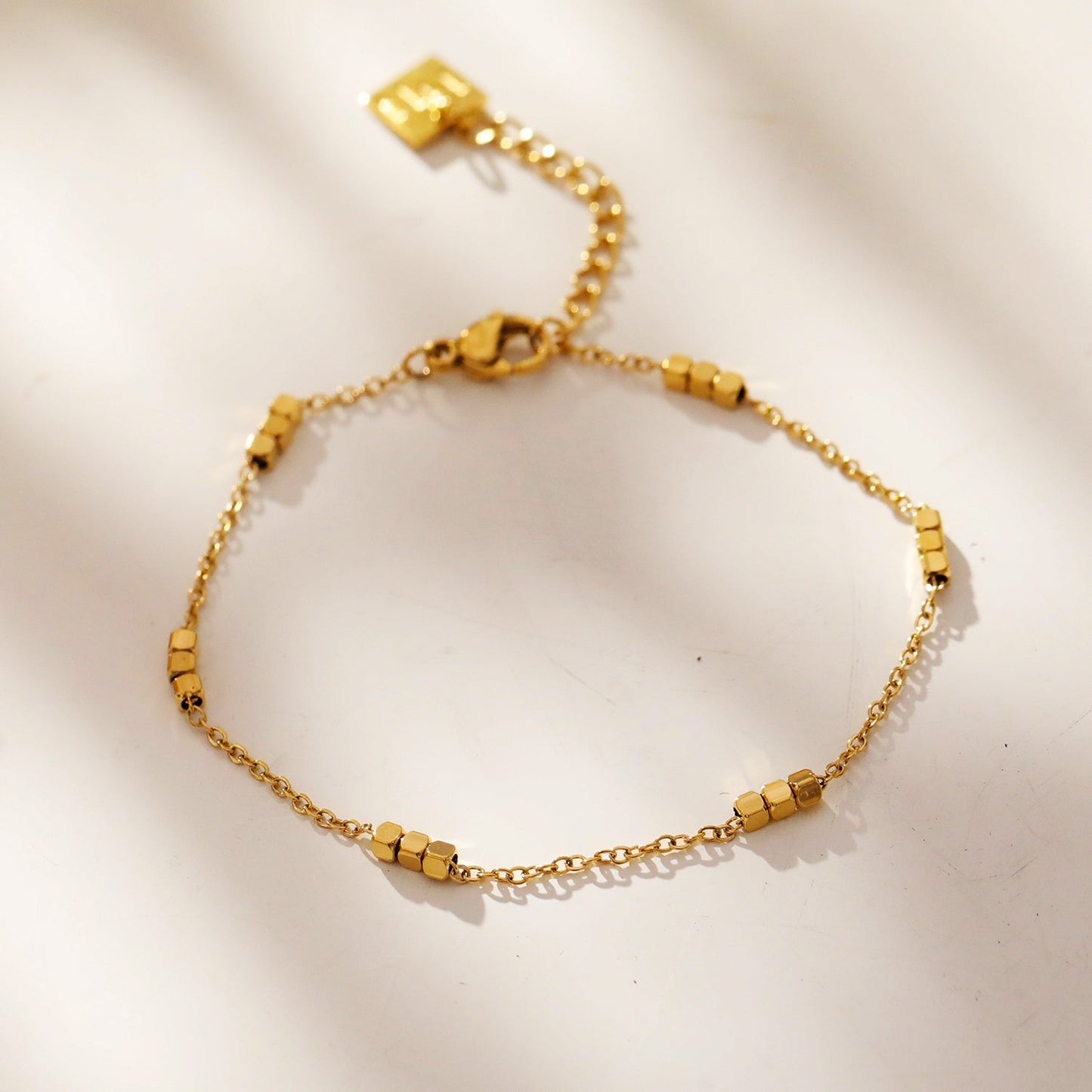 RITIKA: Tiny Square-Beads Dainty Gold Chain Bracelet