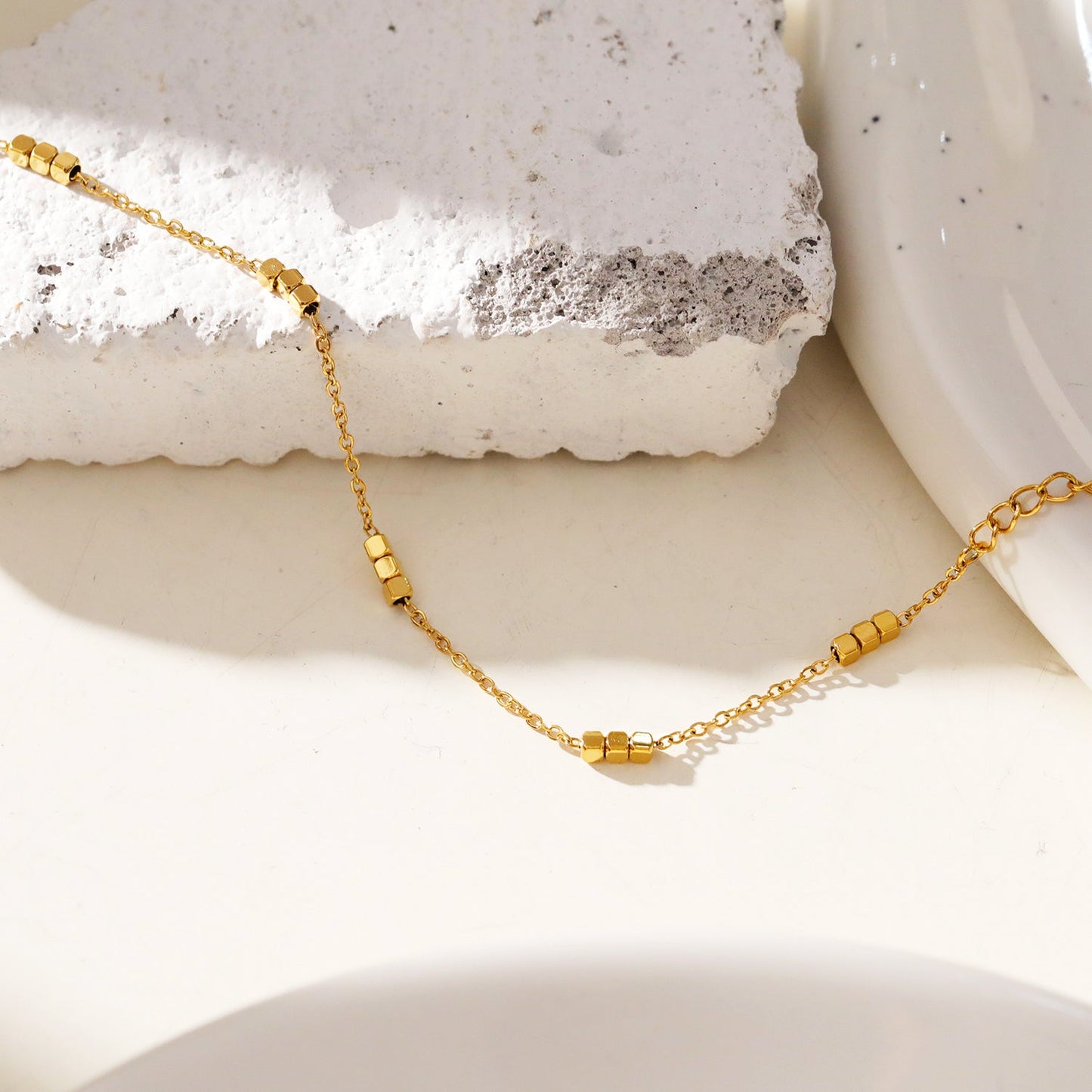 RITIKA: Tiny Square-Beads Dainty Gold Chain Bracelet