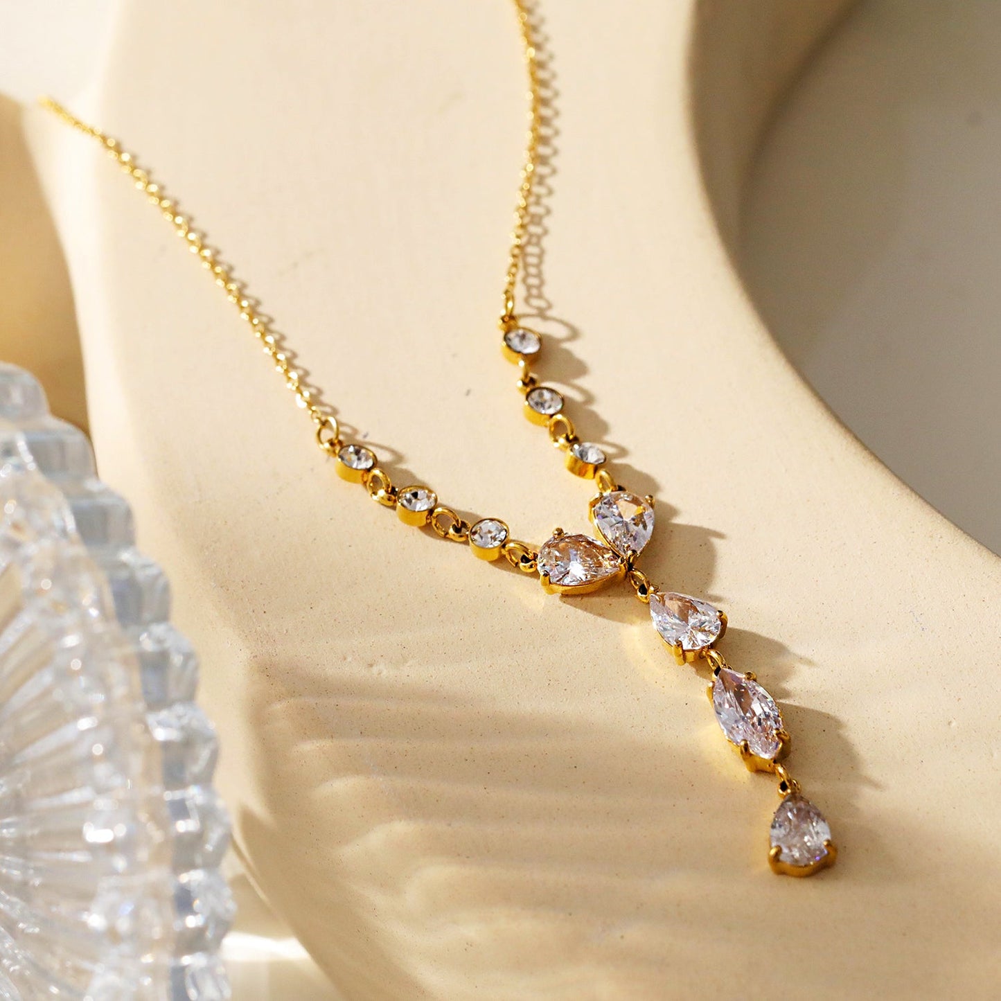 Style BUCKIE:  Multi Pendant Zirconia Chain Necklace