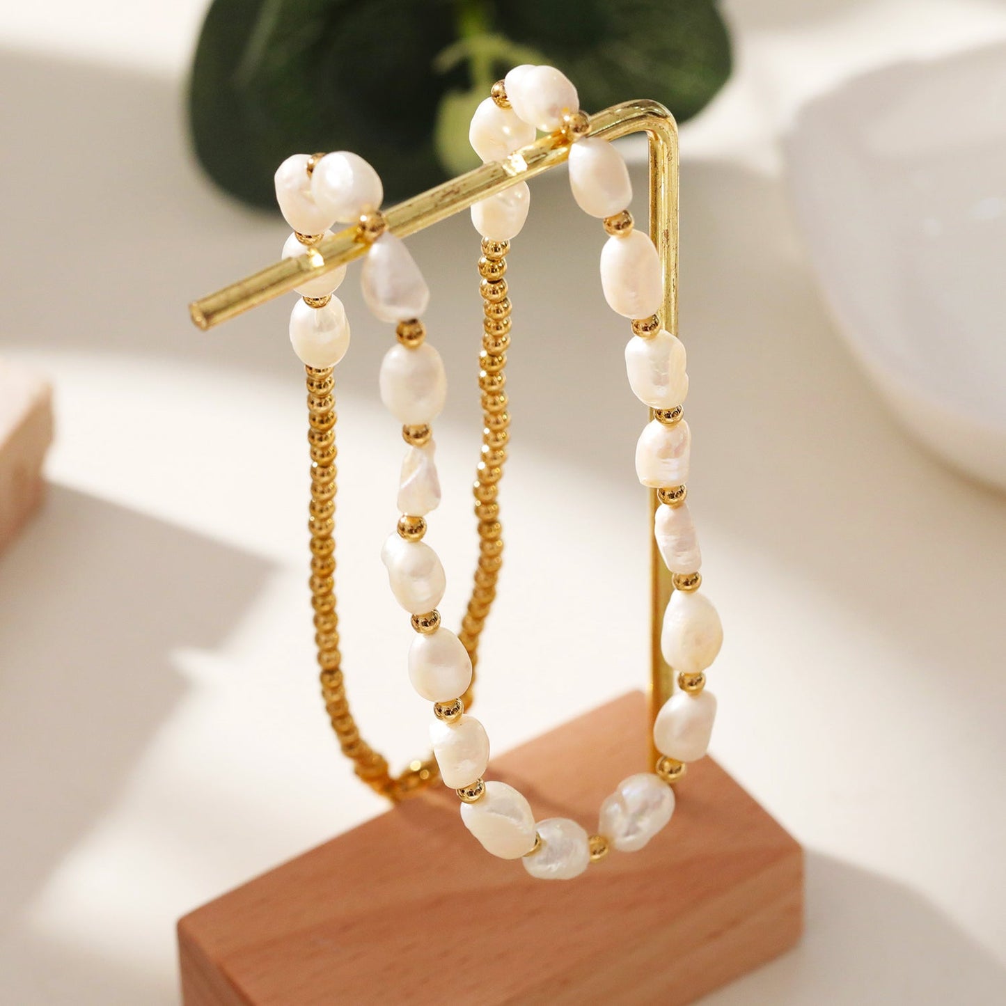 ELISA: Fresh Water Pearls & Gold Beaded Chain Necklace